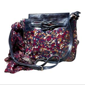 NEW Patricia Nash Scarlet Bloom Antilly Leather Sling Bag Navy Floral Crossbody